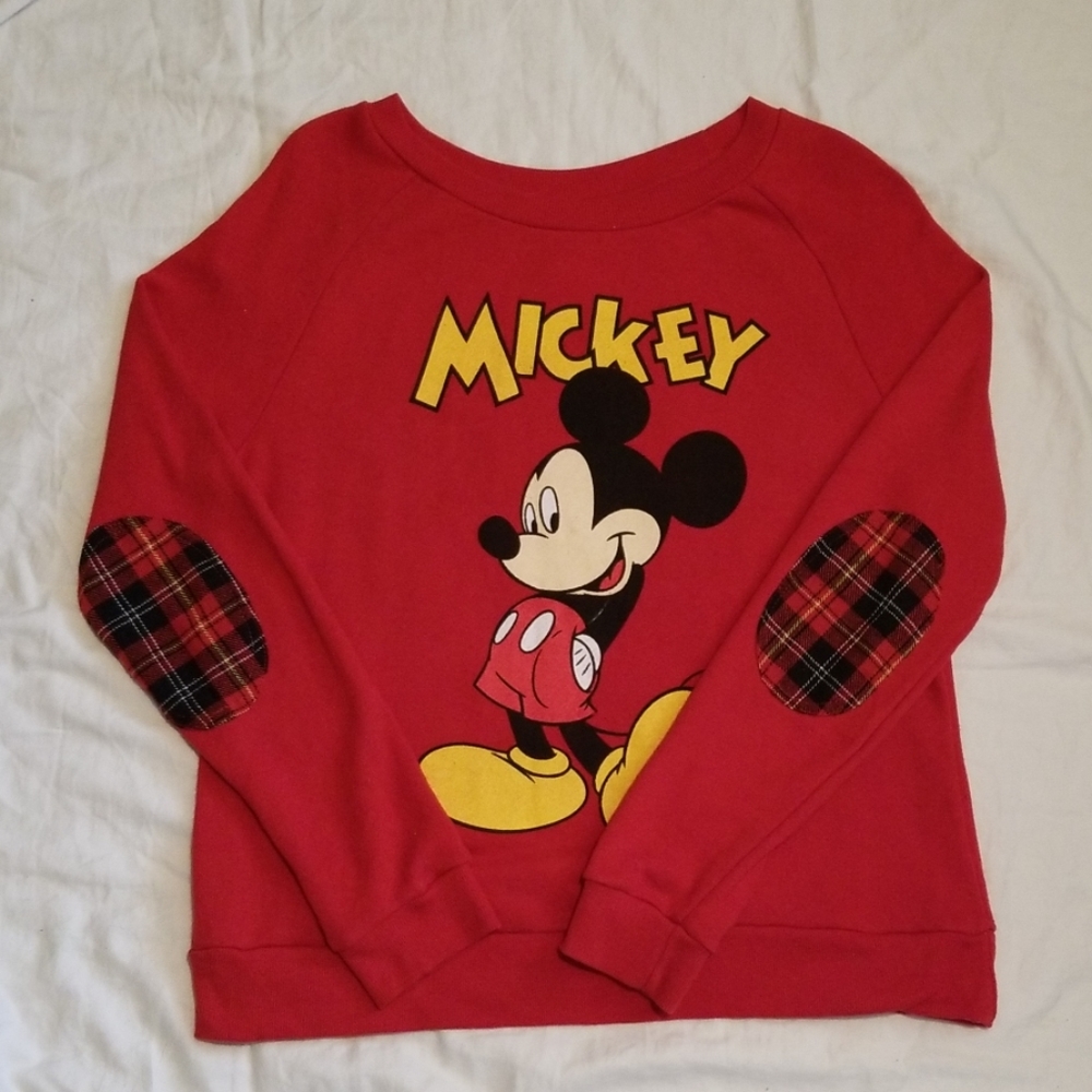 Vintage mickey mouse crewneck sweater plaid elbow patches